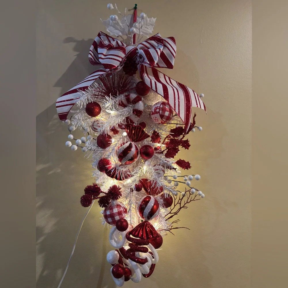 Festive Red and White Holiday Swag
